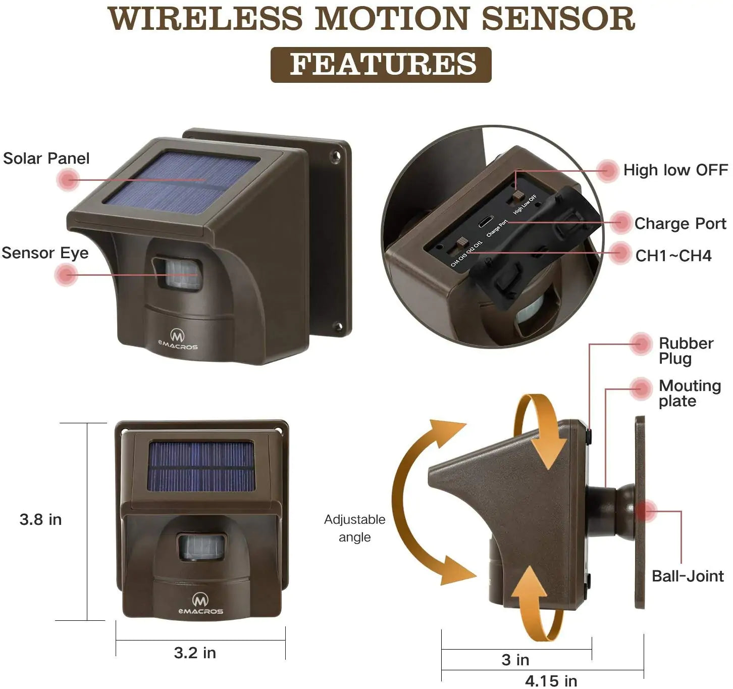 Eco-friendly solar driveway sensor, designed for motion detection without wiring hassles