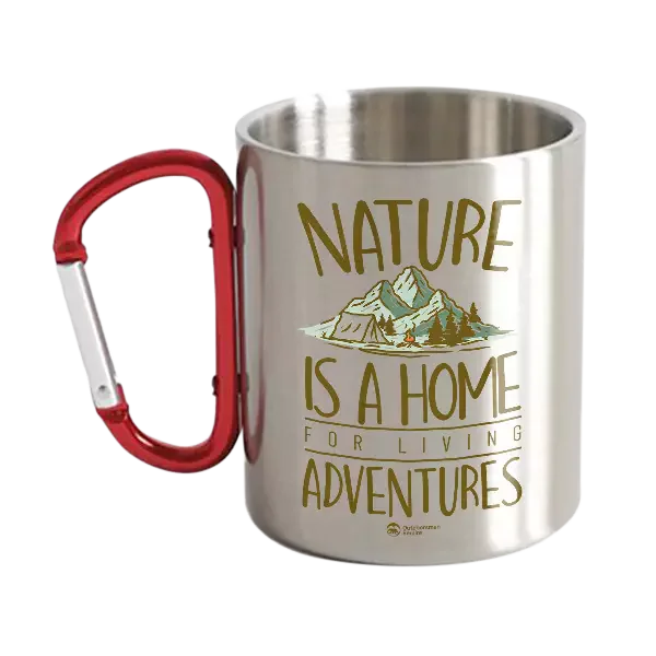 Durable 12oz stainless steel wall carabiner mug, perfect for outdoor adventures and daily use with easy clip on design