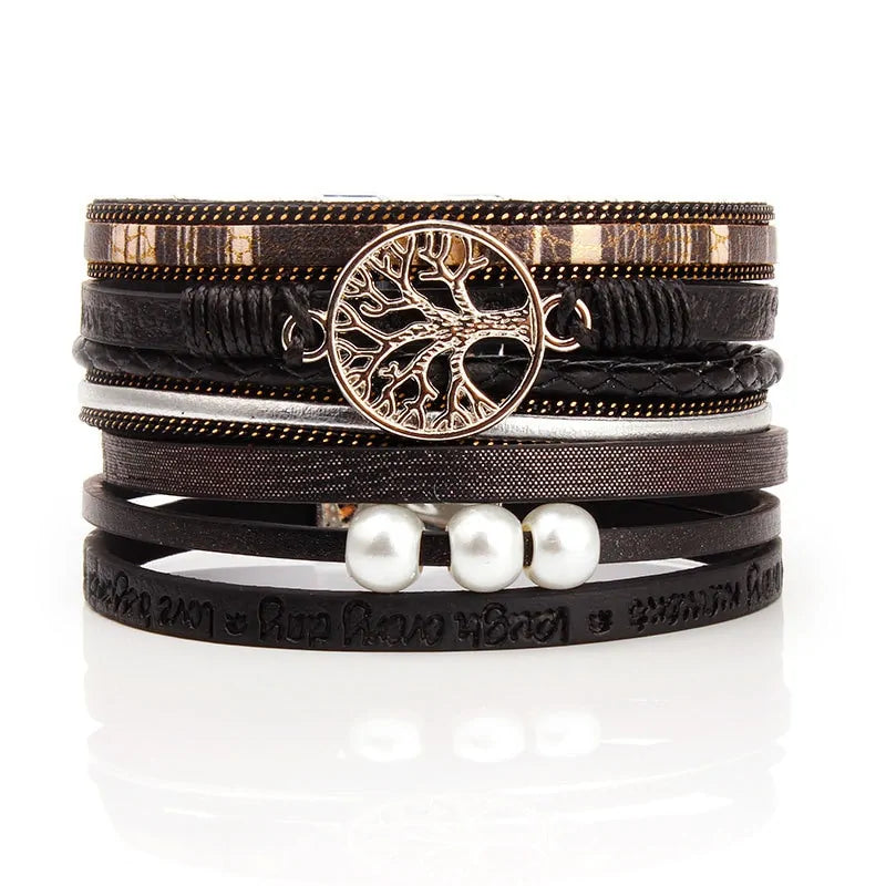 Handcrafted Summer leather bracelet with pearls, offering a blend of elegance and casual style