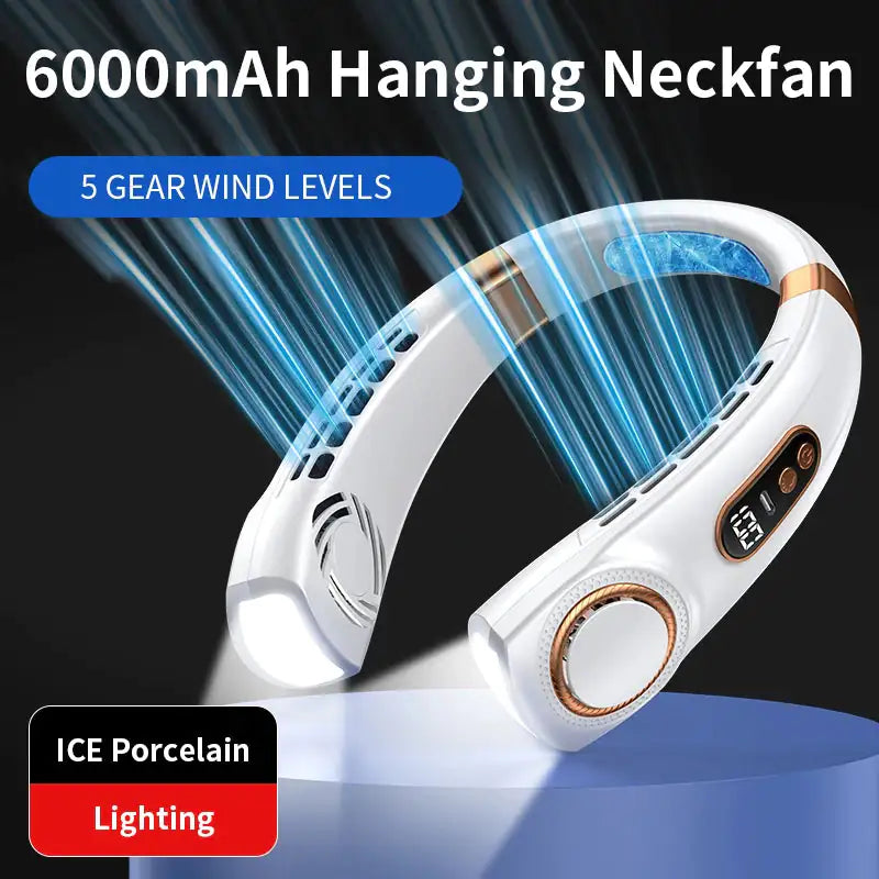 Efficient neck fan with LED lights and quick type-C charging