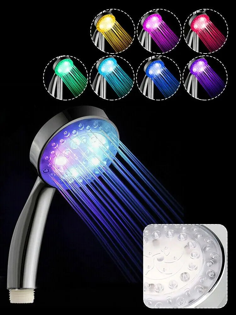 Water-powered 7-color LED light shower head for home bathroom ambiance