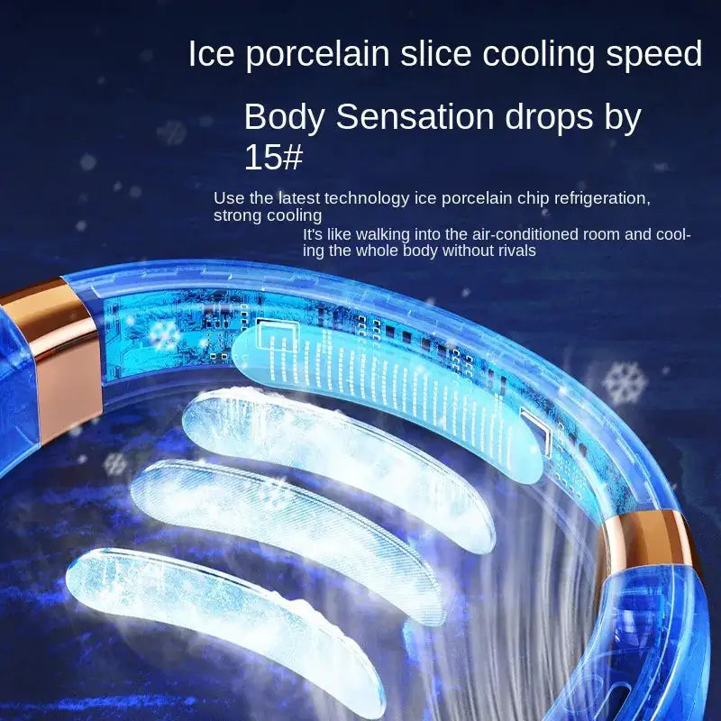 Wearable neck fan with LED lights for cooling and ight visibility