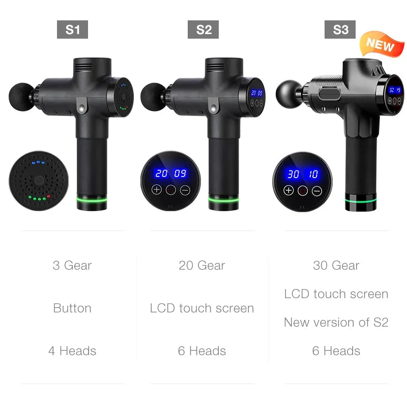 Ergonomic high-frequency massage gun with touch controls, ideal for muscle recovery