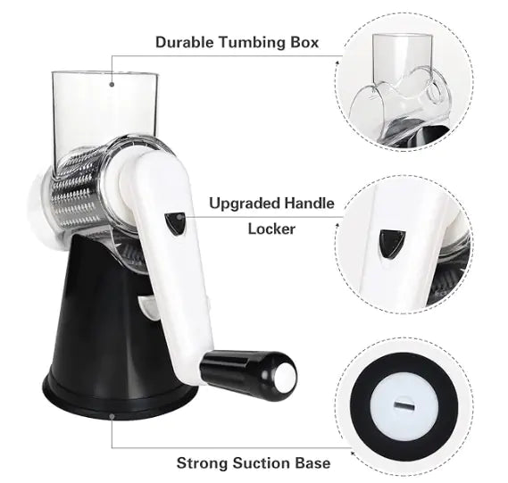 Ergonomic manual grater, providing a comfortable grip for safe and easy grating