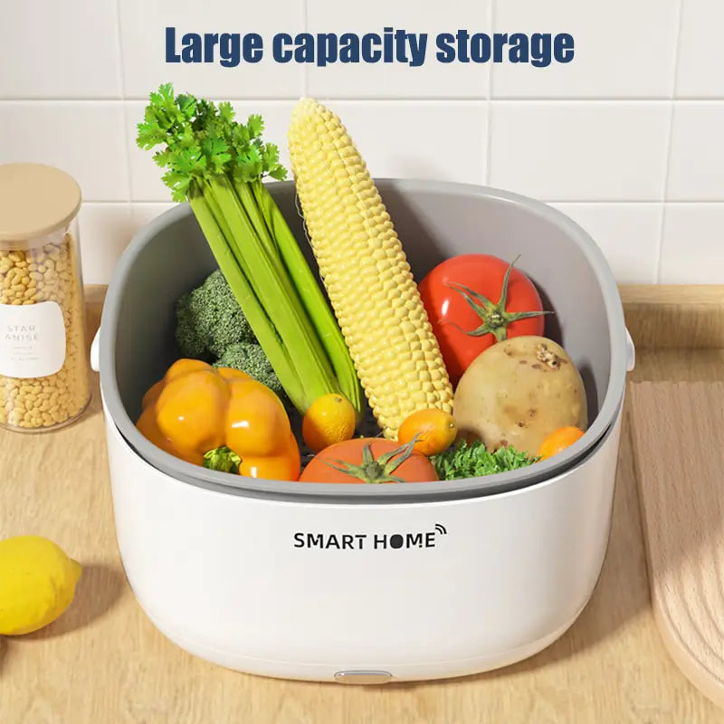 High-efficiency electric washer for fruit and veggies, removing dirt and pesticides