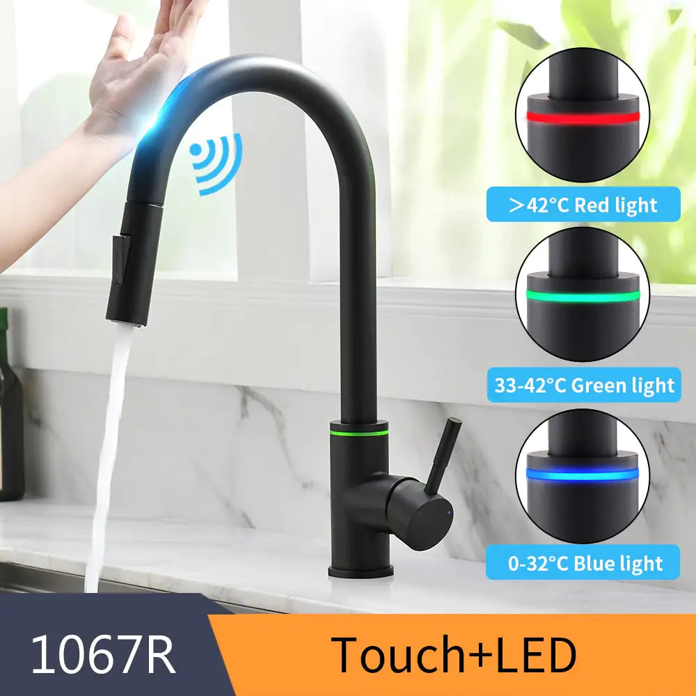 Premium touch-activated kitchen faucet, designed for effortless operation and modern look