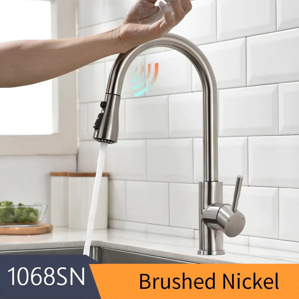 Touchless kitchen faucet with adjustable settings, enhancing user convenience and hygiene