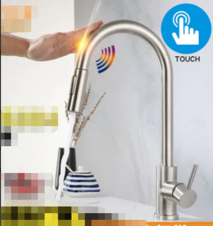 Hands-free smart touch faucet for kitchens offering a seamless and convenient water flow