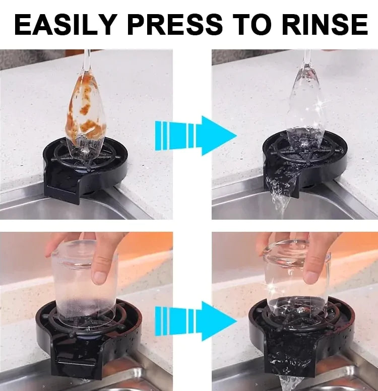 Efficient kitchen glass rinser, ideal for cleaning cups, bottles, and glasses in seconds