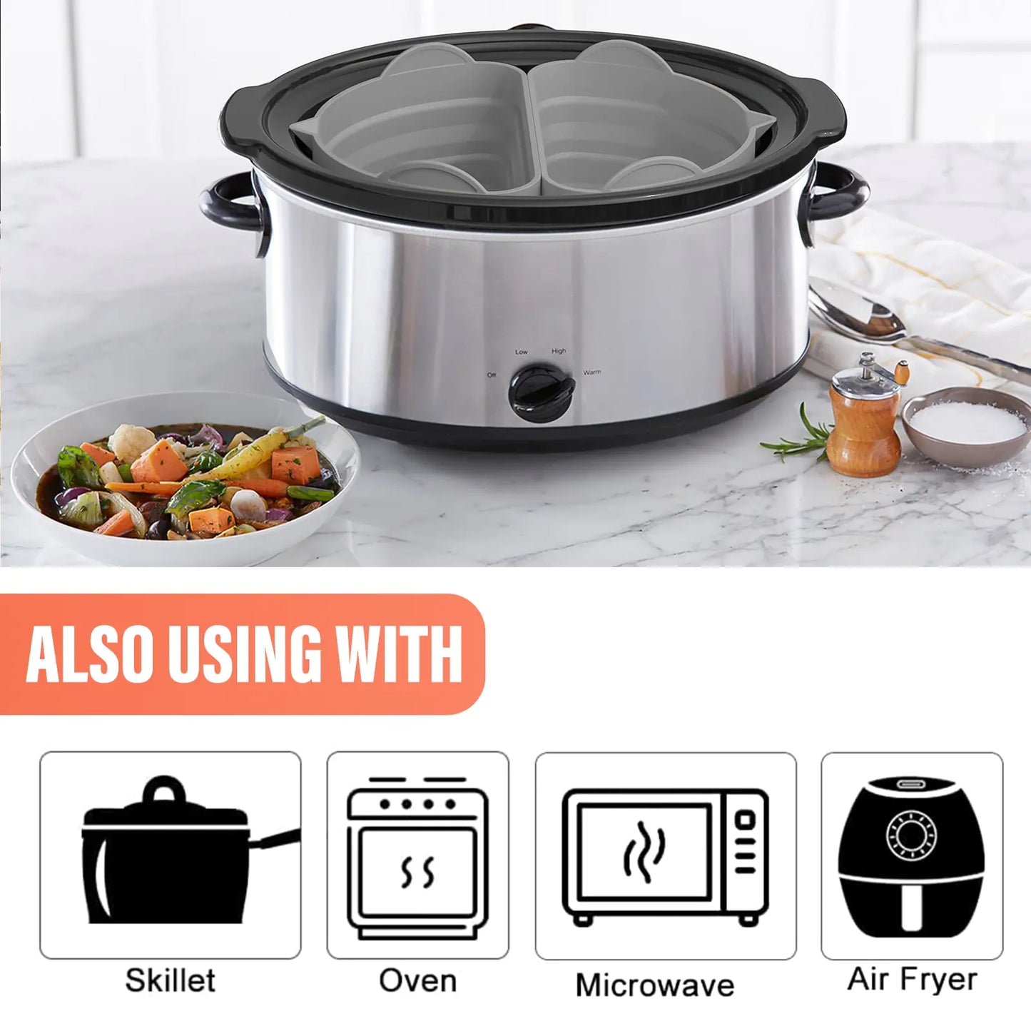 Slow cooker with rock Pockets - Ideal for Cooking Multiple Dishes at Once