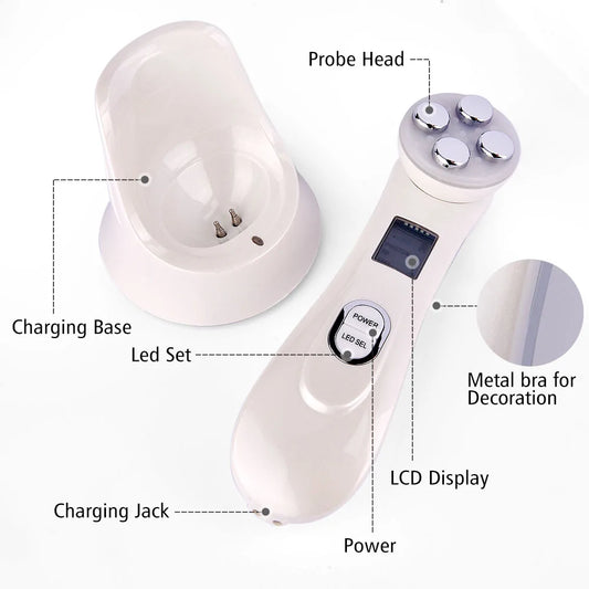 5-in-1 LED skin tightening beauty deice for facial rejuvenation