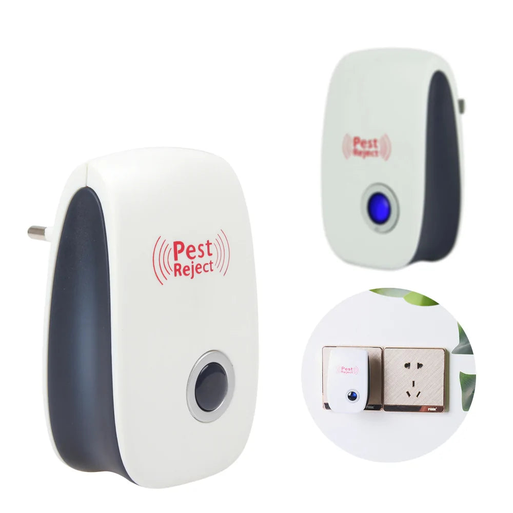 Dual-function pest control device combining ultrasonic repelling and mosquito trapping