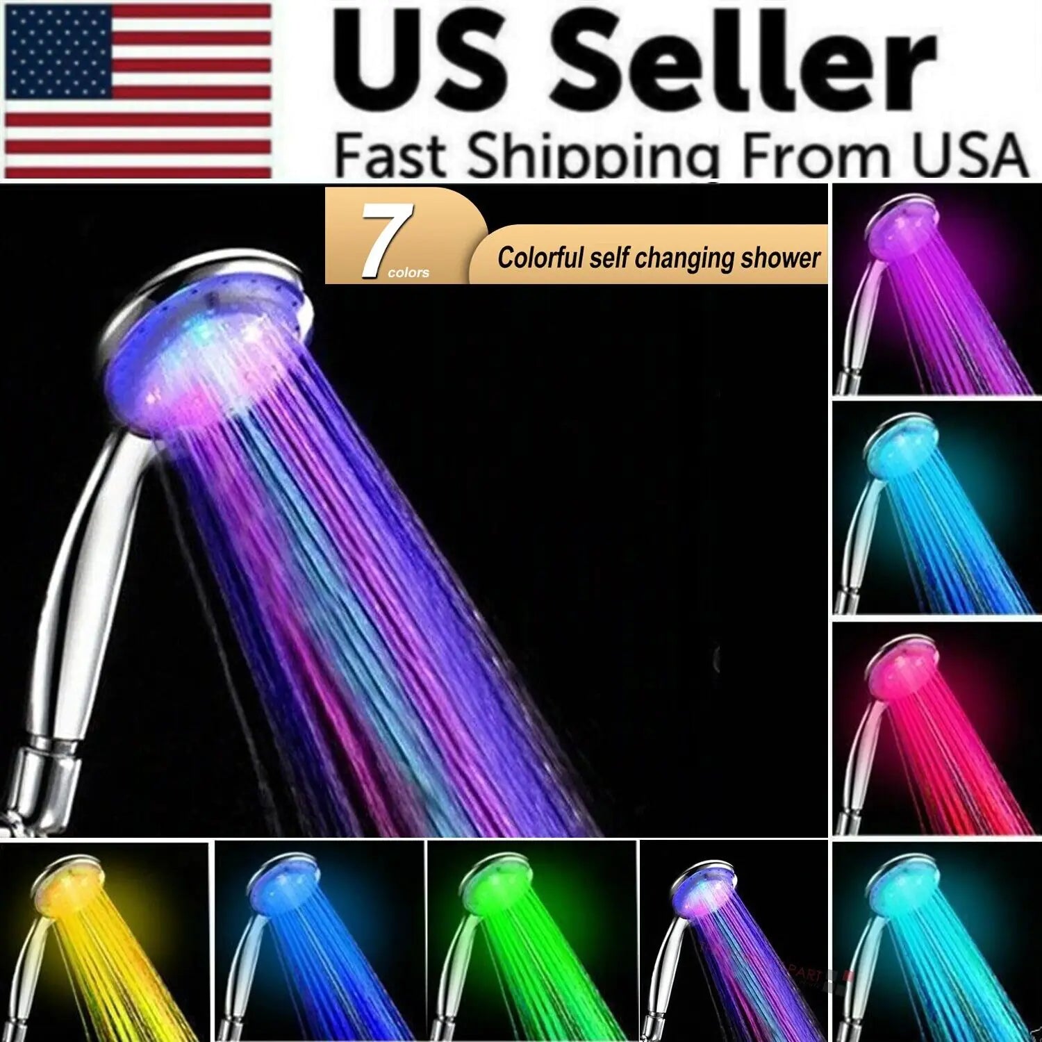 Handheld 7-color LED changing shower head for a luxurious bathing experience