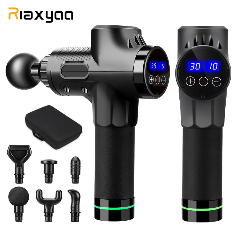 High-frequency massage gun with LCD touch screen, perfect for targeted muscle relief