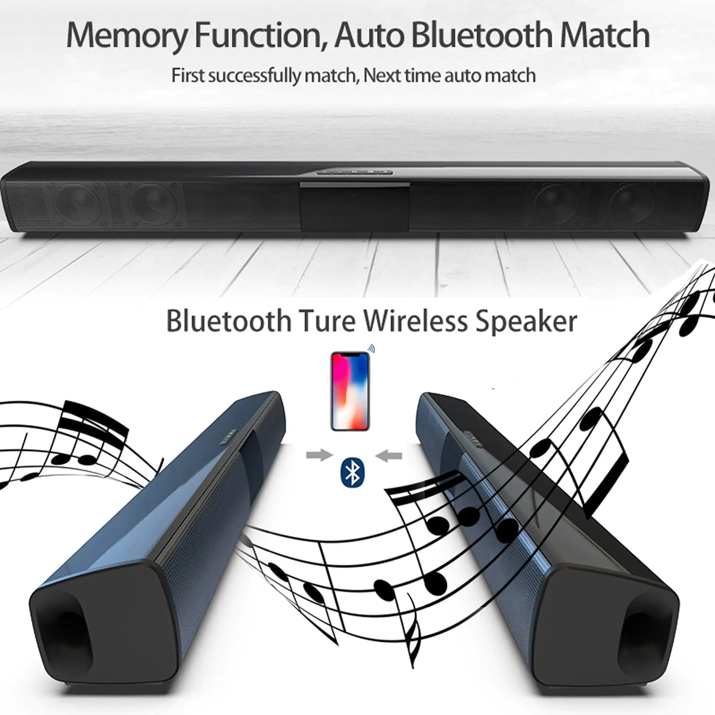 Bluetooth-enabled wireless sound bar, perfect for seamless streaming from any device