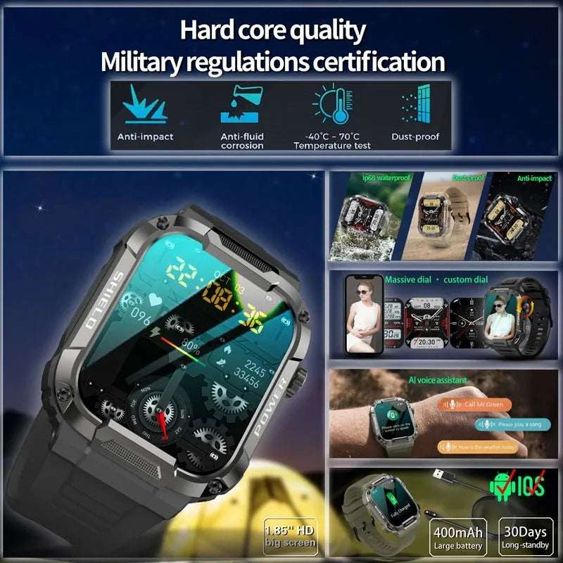 Waterproof and dustproof rugged smart watch for  extreme conditions