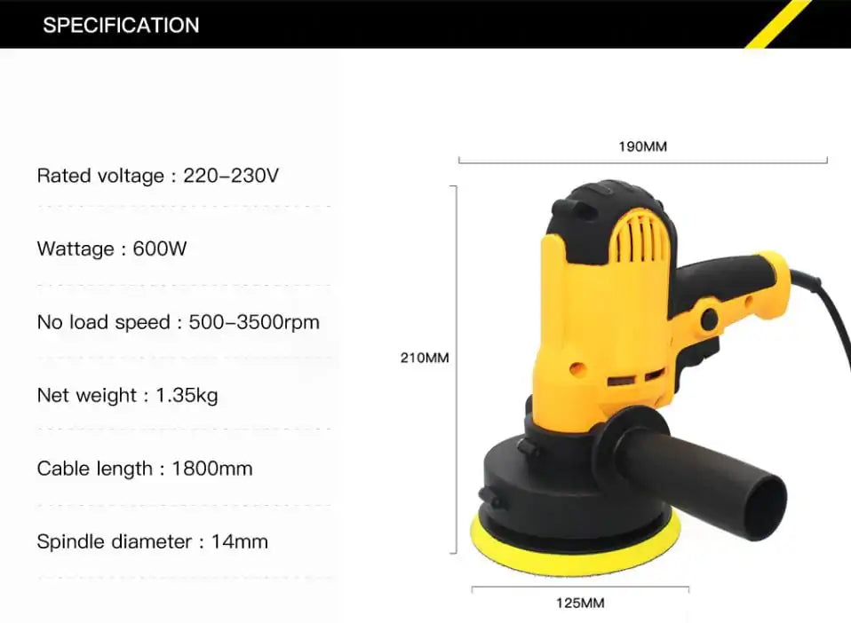 Compact electric car polisher for polishing, buffing, and waxing