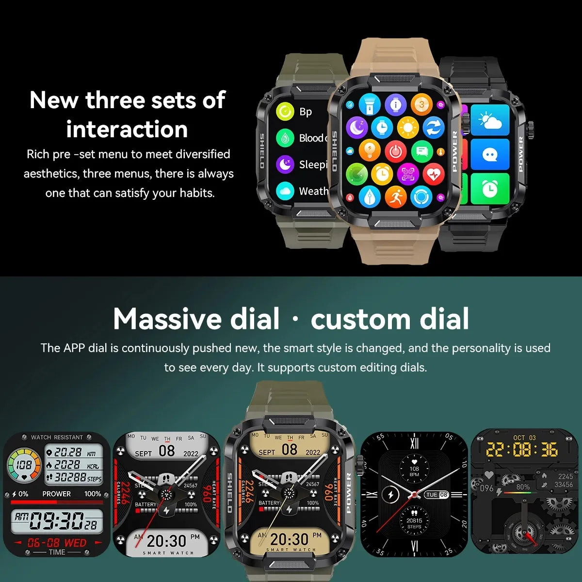 Multi-functional military smart watch with GPS, heart rate monitor, and more